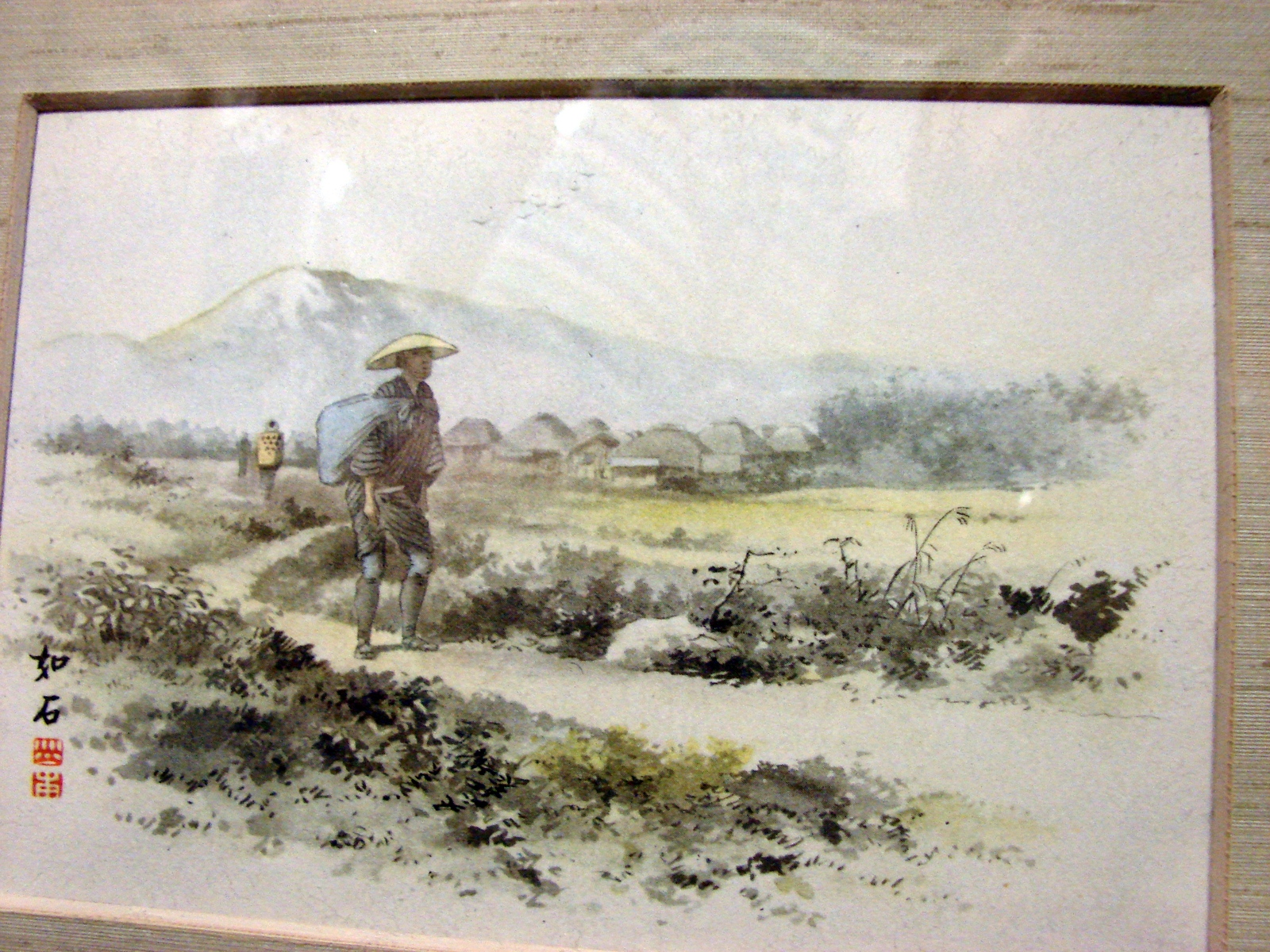 Framed Decorative Japanese Print, &quot;The Taveler&quot;, by Kawano - $4.90