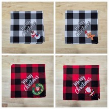 Set of 4 Dog Bandanas Merry Christmas Black Red White Plaid Check Bandana R24 - £4.58 GBP