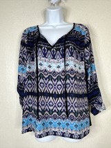 Charming Charlie Womens Size M Blue/Purple Striped Tie Neck Top Long Sleeve - £6.11 GBP