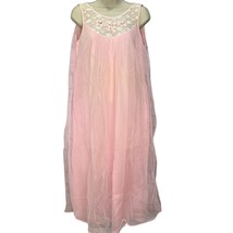 Vintage Movie Star Sheer Overlay Nightgown Size M Pink Floral Lace Midi 60s - £31.43 GBP