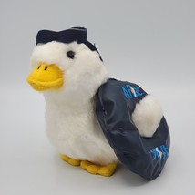 AFLAC Talking Duck Stuffed Plush w Navy Blue Inner Tube &amp; Goggles Swimmer WORKS! - £6.78 GBP