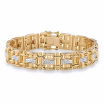 Mens 14K Gold Diamond Accent Pave Bar Link 8.25&quot; Bracelet Gp - £160.35 GBP