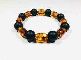 Natural Baltic Amber bracelet mixed colorful pressed beads unisex - £32.70 GBP