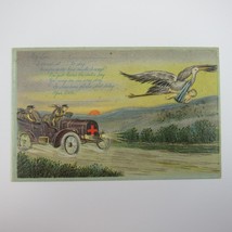 Postcard Birth Announcement Antique Baby Blue Blanket Stork Automobile Red Cross - £7.82 GBP