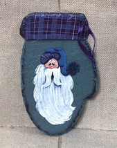 Santa Claus Painting Art On Mitten Shaped Stone Slate Whimsical Christma... - £13.78 GBP