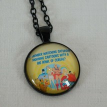 Saturday Morning Cartoons Bowl Cereal Black Cabochon Pendant Chain Necklace Rd - £2.37 GBP