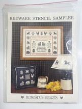 1987 Homespun Hearts Cross Stitch Chart  &quot;Redware Stencil Sampler&quot; w Floss - $187.90 MXN