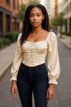 June &amp; Hudson Floral Peasant Party Crop Top Lace Up Square Neck Size Small - €20,56 EUR