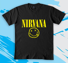NIRVANA Smile Yellow Logo T-Shirt Black Size S-5XL - £16.51 GBP+