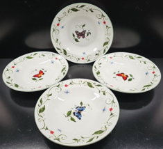 4 Pc Tabletops Unlimited Butterfly Soup Bowls Set Floral Insect Table Dishes Lot - $46.40