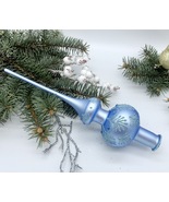 Light Blue Christmas glass tree topper with blue glitter, Christmas finial - £14.39 GBP