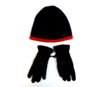 Nike Black &amp; Red Fleece Beanie Skull Cap &amp; Fleece Gloves Boy&#39;s 4-7 NWT - $29.69