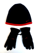 Nike Black &amp; Red Fleece Beanie Skull Cap &amp; Fleece Gloves Boy&#39;s 4-7 NWT - $29.69