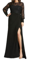 Mac Duggal 67143 Sequin Lace Long-Sleeve Slit Gown SZ 14W Black $398 - $188.50