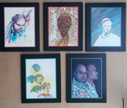 (5) Vintage &amp; RARE David Kibuuka African Art Black Memorabilia Prints on Board - £202.73 GBP