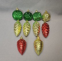 Vintage Textured Ball &amp; Pinecones Plastic Christmas Ornaments Unbreakable Lot 10 - £18.55 GBP