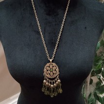 Womens Fashion Boho Style Chunky Gold Tone Carved Floral Pendant Long Necklace - £21.70 GBP