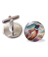 Pheasant Cufflinks handmade artwork set into 16mm round silver plated cu... - £13.27 GBP