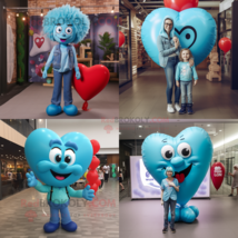 Cyan Heart Shaped Balloons mascot costume character dressed with a Mom J... - $1,658.29 CAD