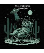 Maltese Cowboy Under UFO Png, Alien Maltese Dog Western, Desert Space Gr... - $3.95