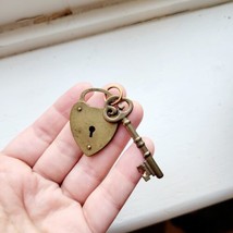 Vintage Bronze Skeleton Key Heart Padlock Pendant - $29.99