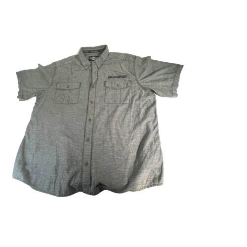 Primary image for HARLEY DAVIDSON Button Up Short Sleeve Shirt Gray 2XL XXL Logo Biker Motorcycle