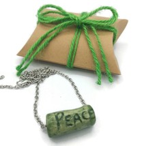Artisan Peace Bead Choker Necklace Green Ceramic Jewelry Short Necklace Handmade - £34.73 GBP