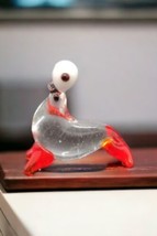 Hand Blown Art Glass Seal Micro Mini Figurine Ball Circus Ball Clear Red... - $6.60