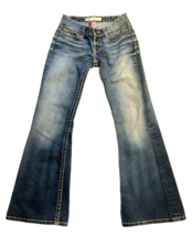 BKE Denim Star Jeans Womens 26 x 30 Blue Buckle Flare Stretch Y2K Distressed Low - £30.27 GBP