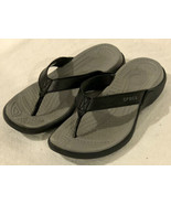 Crocs Yukon Sandals Men&#39;s Sz 9 Black/Gray Leather Flip Flop Slip Ons Pre... - £18.86 GBP