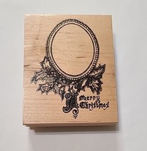 Great Impressions Wood Mounted Rubber Stamp Merry Christmas Holly Frame - £6.90 GBP