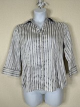 Fred David Womens Size XL Purple Stripe Button Up Shirt 3/4 Sleeve Stretch - £8.44 GBP