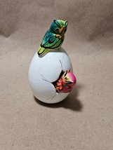 Tonala Pottery Hatched Egg Double Owls Pink Green Hand Painted Signed 146 - £11.60 GBP
