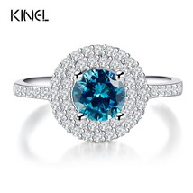 Luxury Fashion Blue Wedding Rings For Women Autrichien Cristal Accessories Engag - £9.88 GBP