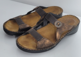Naot Metallic Copper 2 Strap Slip On Sandals 42 / 11-11.5 Slides Rhinestones - £37.79 GBP