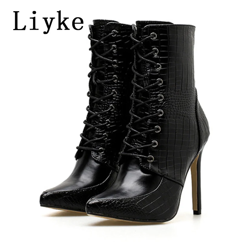 Ke new fashion cross lace up black ankle chelsea boots women sexy pointed toe zip party thumb200