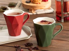 LaModaHome Talia New Bone Red-Green Unique Coffee and Tea Cups Set of 2 New Year - £26.10 GBP