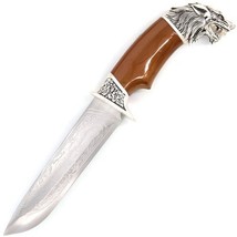 14" Mountain Wolf Head Dagger Crafted Fixed Blade Hunting Knife With Scabbard image 3