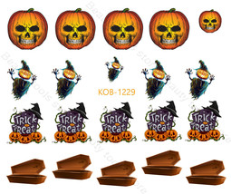 Nail Art Water Transfer Stickers Decal Halloween coffin pumpkin skull KoB-1229 - £2.38 GBP