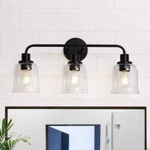 LNC 22.8-in 3-Light Matte Black and Clear Glass LED Contemporary/Modern Vanitt - $89.99