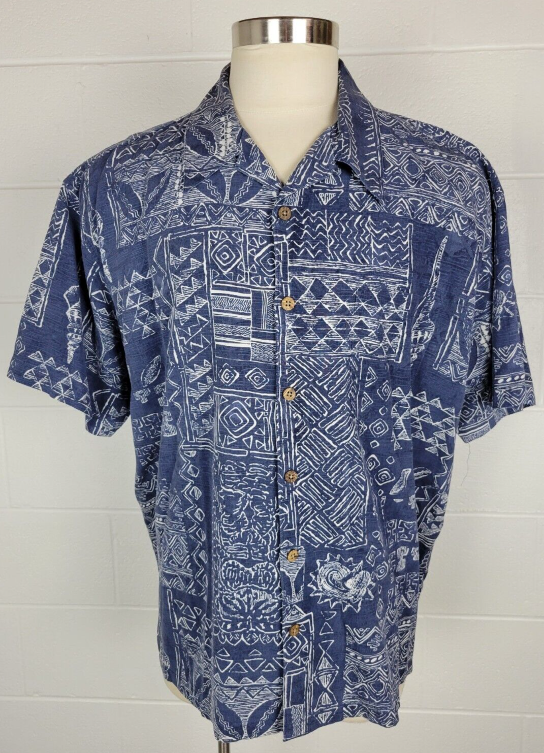 Primary image for Orvis Mens Blue Silk Tropical Hawaiian Loop Collar Shirt Shells XXL