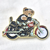 Biker Teddy Bear Riding Motorcycle Gold Tone Enamel Pin Brooch - £10.03 GBP