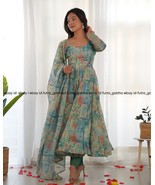 RamaGreen flower printed anaerkali dress for women,womens wear anarkali ... - $46.00