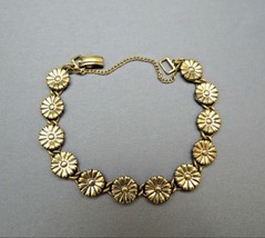 VTG Circa 40s Bronze Gold Tone Metal Flower Links Bracelet 6.75&quot; Safety Chain - £31.35 GBP