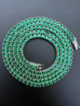 3mm Solid 925 Silver Simulated Green Emerald Tennis Necklace Chain - 24&quot; - £172.65 GBP