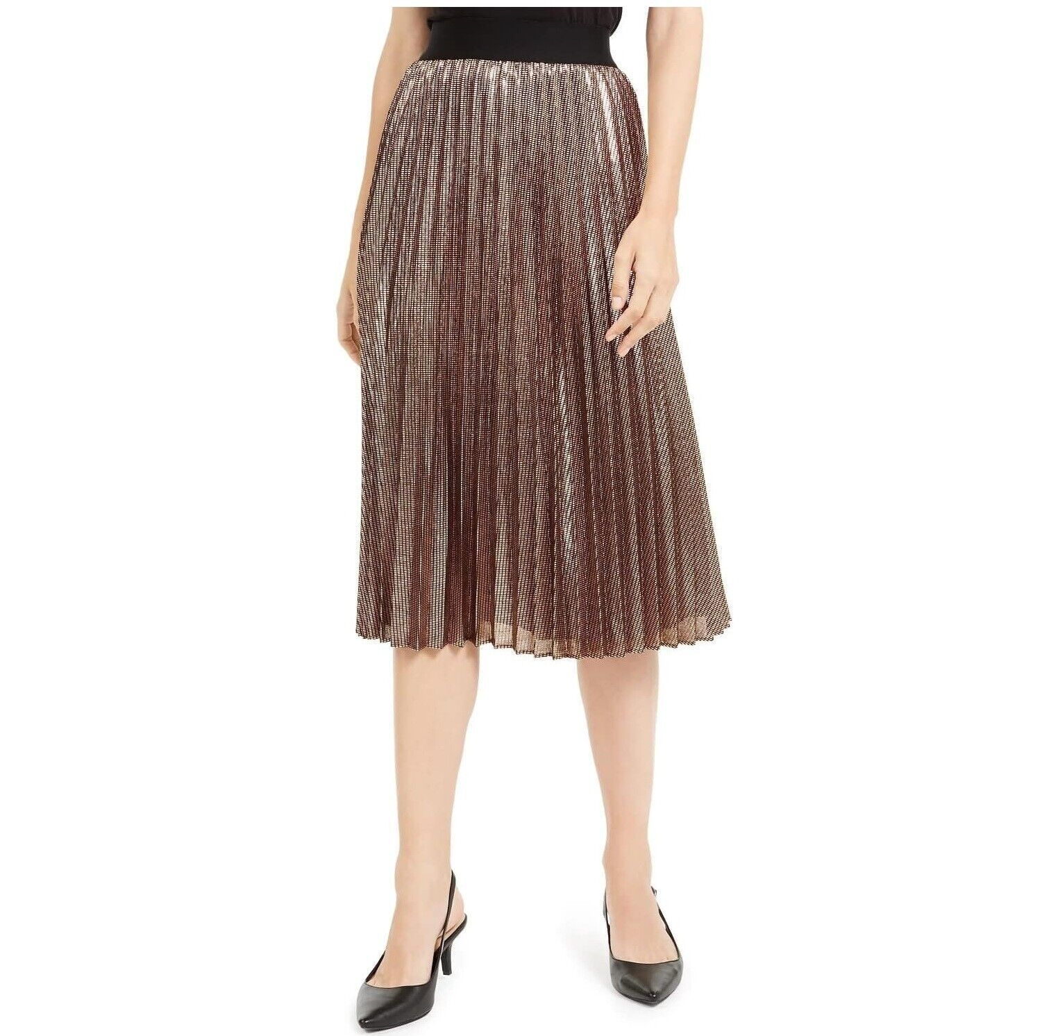 Alfani Womens XL Copper Metallic Reflective Midi Skirt NWT AX22 - $44.09