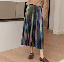 Rainbow Long Pleated Skirt Womens Pleated Skirt Outfit High Waisted image 8