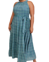 Torrid Plus Size 4X Teal Multi Plaid Tiered Sleeveless Maxi Dress, Pockets - £47.18 GBP