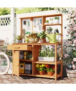 TOPMAX Fir Wood Potting Bench Hutch: Garden Workstation, Shelves, Pegboard - $6,122.48 MXN