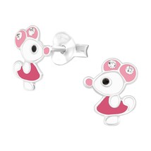 Mouse 925 Silver Stud Earrings with Crystals - £11.19 GBP